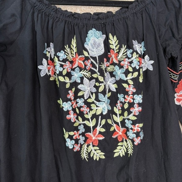 Free People Boho Embroidered Dress Women's Small Black Floral Mini Festival - Picture 5 of 10